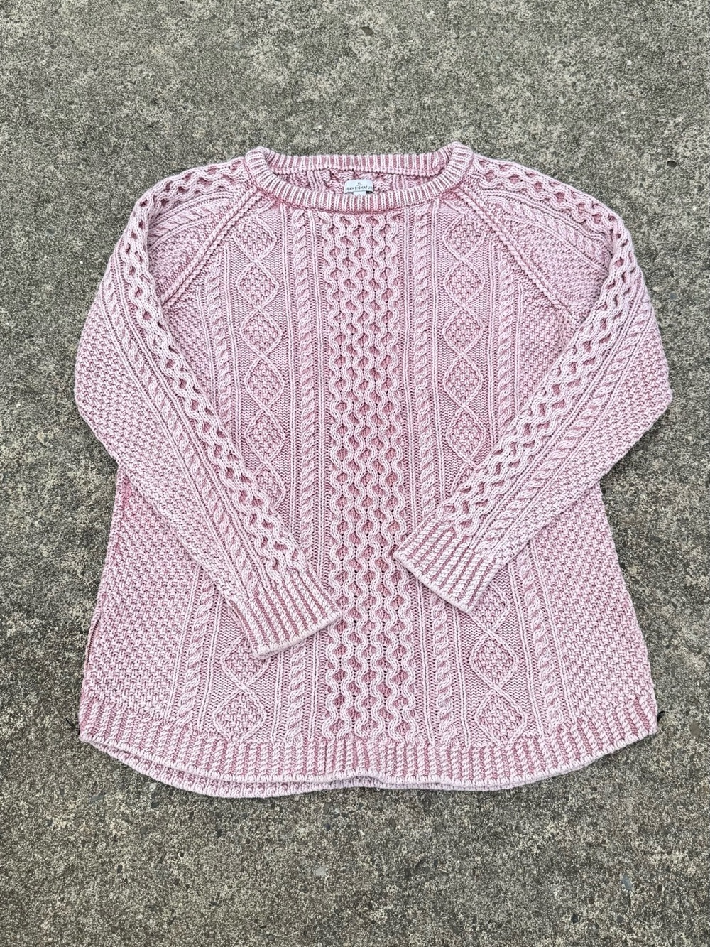 L.L. Bean Pastel Pink Cable Knit Crewneck Sweater